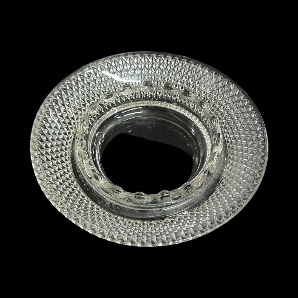 VTG Round 6" Clear Glass Diamond Point Hobnail Ashtray Spinning Wheel Elegant